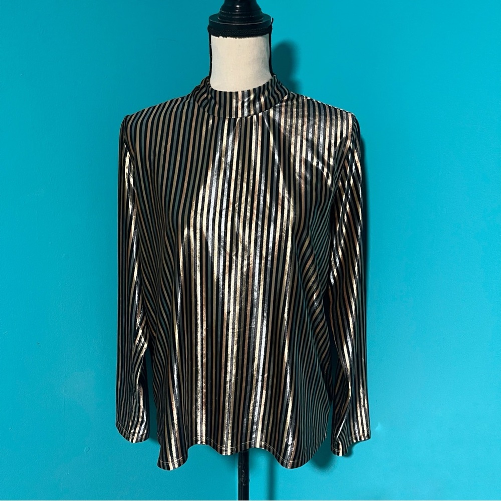 Zara L Multicolor Striped Mock Neck Velour Long Sleeve Top Velvet